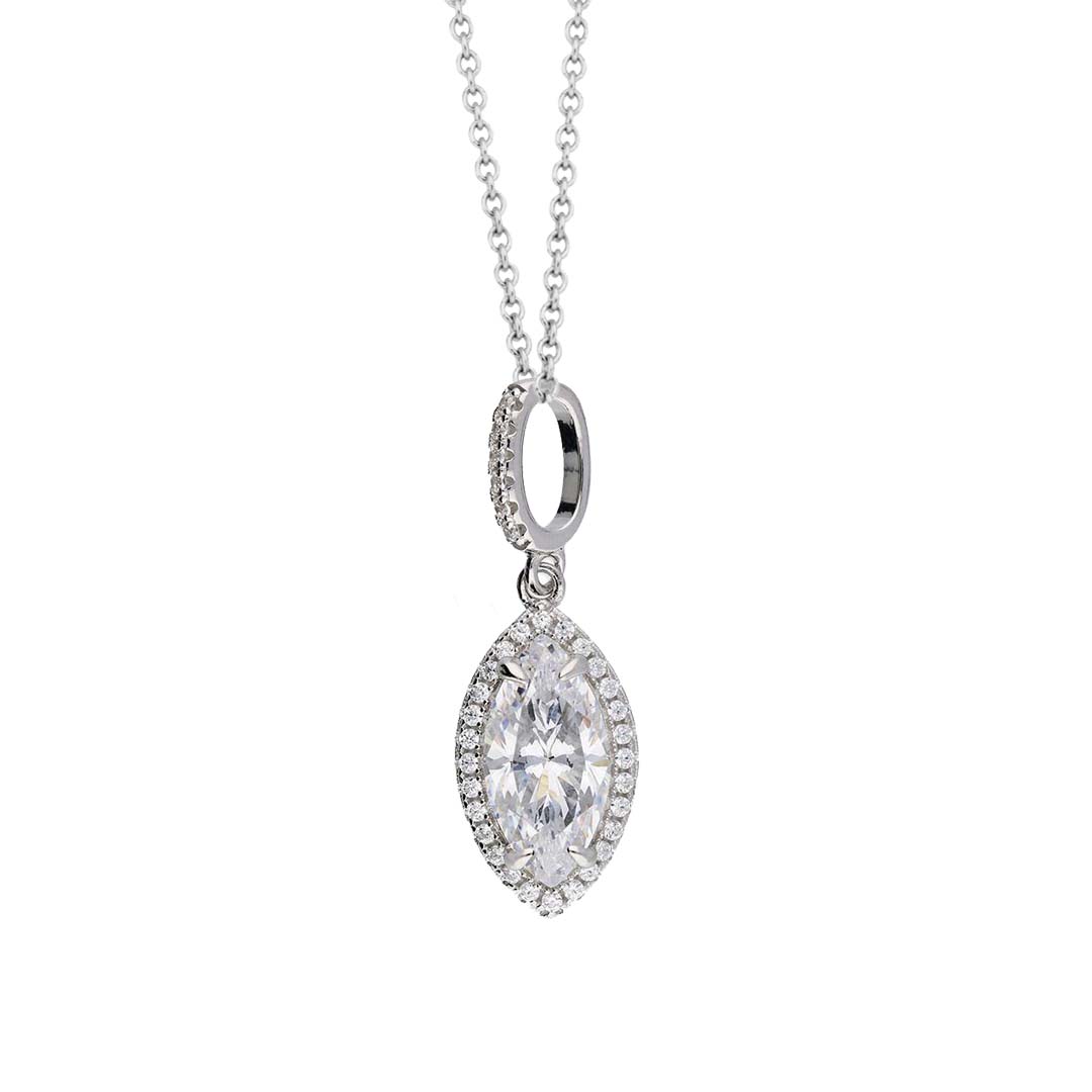 Silver Marquise Halo Pendant - Wongs Jewellers Liverpool